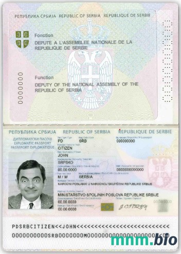 Paszport dyplomatyczny Serbii (2008-2016) przykład w formacie PSD